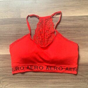 Athleisure Casual Chic Red Sports Bra Aeropostale Lace Details Padded Size 1X
